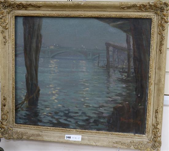 Aileen Engleton, oil on canvas, Hampton Court Bridge, signed 50 x 60cm